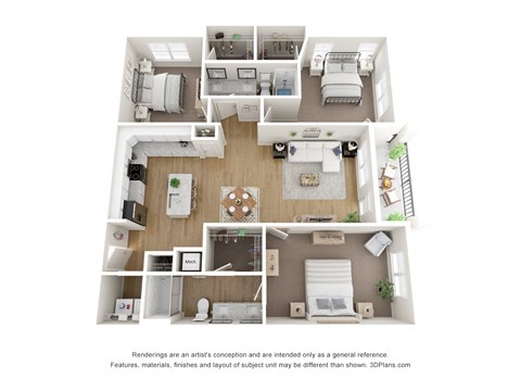 Floor plan for 3 beds, 2 baths, 1589 sqft